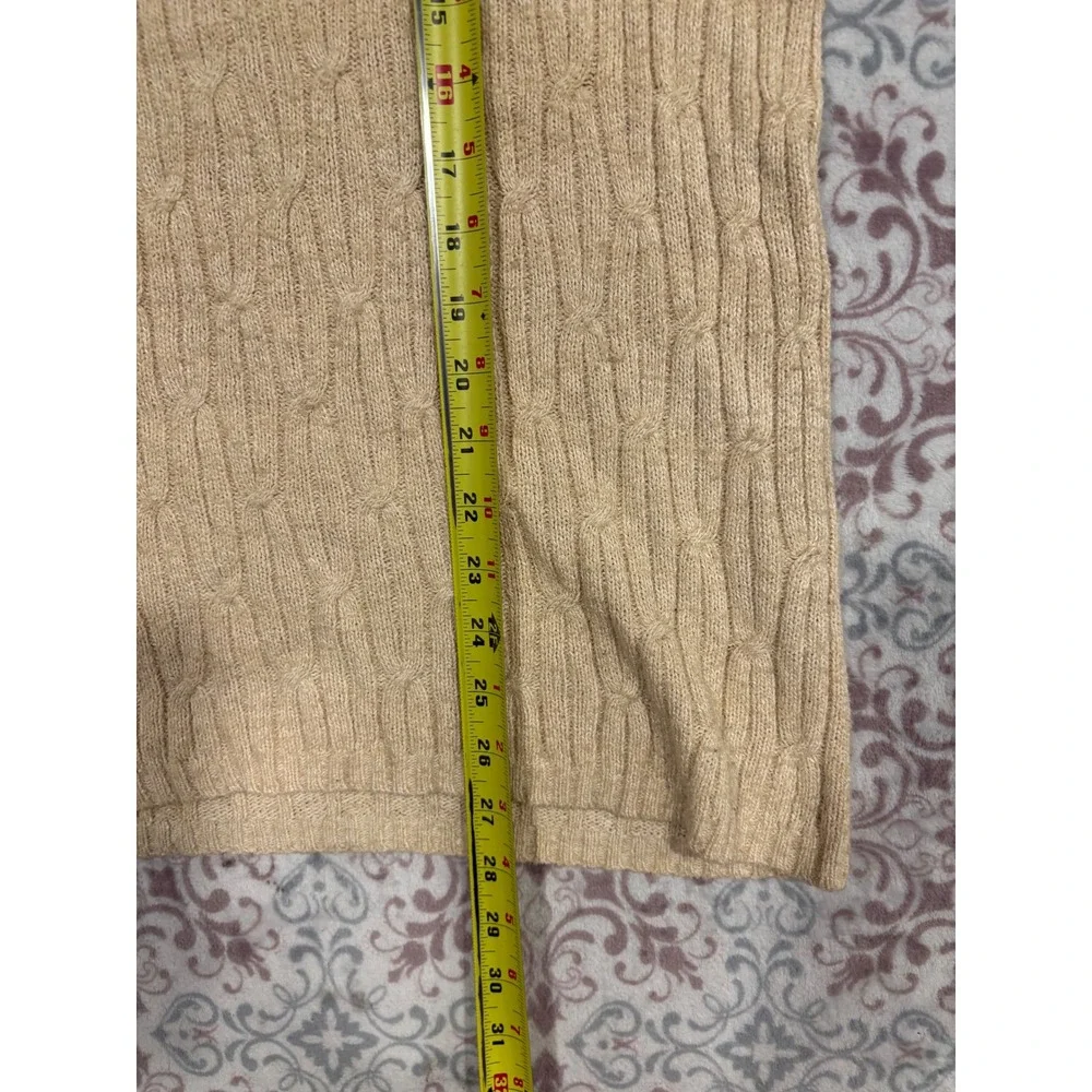Melrose Studio Silk Blend Cable Knit V-Neck Sweater Tan Beige Medium